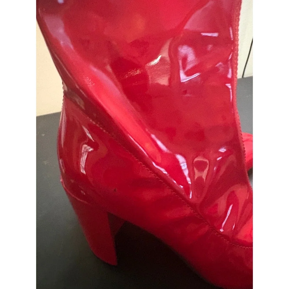 Red Patent Faux Leather Thigh High Boots Square Toe Block Heel Womens Size 7